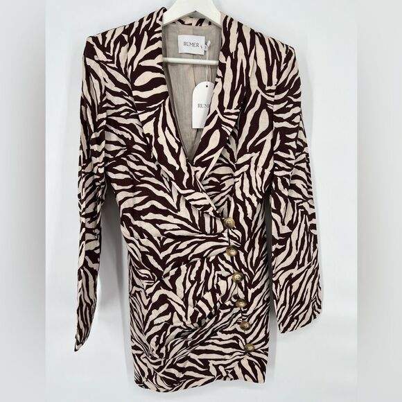 Free People RUMER Cyrus Blazer Linen Dress Zebra XS NWT - Picture 7 of 15
